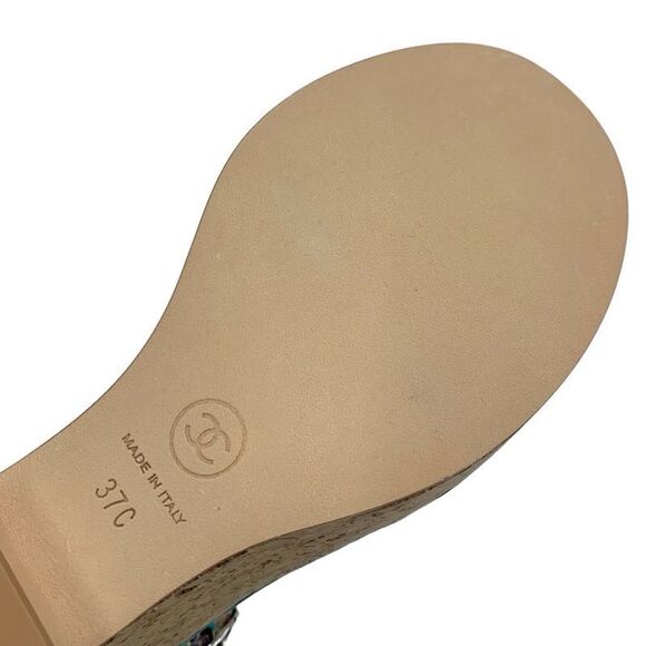 Chanel Sandals Shoes Tweed Cork Multicolor Unused CC Coco Mark - Picture 8 of 10